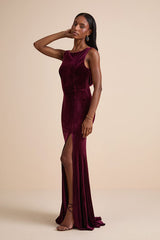 Ravishing Poise Burgundy Velvet Cowl Back Sleeveless Maxi Dress