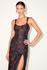 Immaculate Chicness Navy Floral Brocade Midi Dress