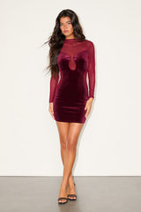 Irresistible Details Burgundy Velvet Mesh Long Sleeve Mini Dress
