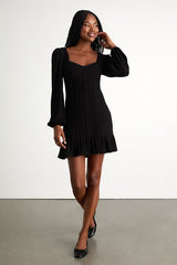 Coveted Sweetness Black Pointelle Knit Long Sleeve Mini Dress