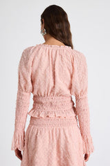 Katima Blush Pink Swiss Dot Textured Long Sleeve Top