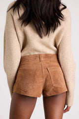 Tanner Tan Suede Mid-Rise Micro Shorts