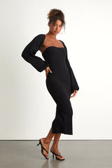 Autumn Aura Black Ribbed Two-Piece Sweater Dress