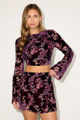 Talaria Plum Velvet Burnout High-Rise Mini Skirt