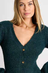 Cozy Touch Dark Green Eyelash Knit Button-Up Cardigan Sweater