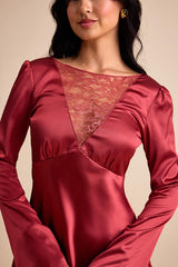 Emberlyn Rusty Rose Satin Lace Long Sleeve Mini Dress