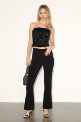 Dazzling Sense Black Sequin Fringe Strapless Crop Top