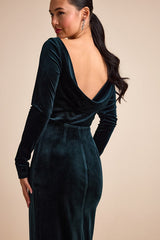 Duarte Emerald Velvet Cowl Back Long Sleeve Maxi Dress
