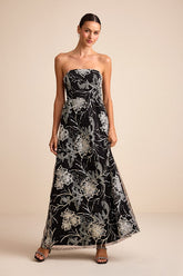 Tisdale Black and Silver Embroidered Strapless Maxi Dress