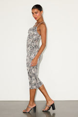 Kimma Silver Multi Sequin Cowl Neck Midi Dress