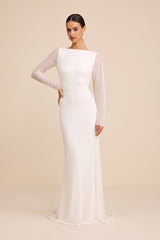 Mariani White Sequin Beaded Backless Long Sleeve Maxi Dress