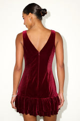Medina Red Velvet Tiered Drop Waist Mini Dress