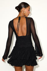 Aradia Black Mesh Keyhole Tiered Mini Dress