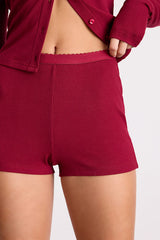 Rimsley Wine Red Ribbed Knit Boxer Lounge Shorts
