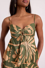 Sabo Olive and Tan Boho Print Strappy Halter Top