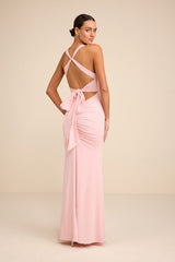 Cazy Light Pink Jersey Knit Twist-Front Maxi Dress