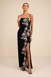 Talisa Black Floral Embroidered Column Maxi Dress