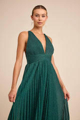 Especially Stunning Emerald Green Sparkly Pleated Maxi Dress
