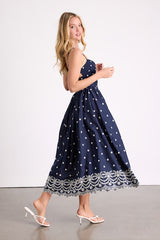 Kosi Navy Embroidered Backless Midi Dress