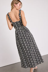 Myka Black Floral Embroidered Cutout Midi Dress