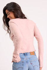 Mosley Blush Pink Fuzzy Knit Button-Up Cardigan