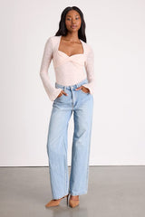 Emada Blush Textured Twist-Front Long Sleeve Top