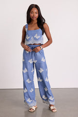 Havana Blue Embroidered Cropped Tank Top