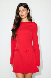 Pemberton Red Boat Neck Long Sleeve Mini Dress