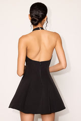 Leda Black Halter Neck Skater Mini Dress
