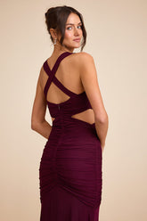 Prestige Plum Mesh Ruched Mermaid Maxi Dress