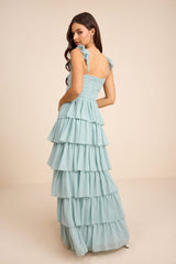 Alba Light Blue Ruffled Tiered Maxi Dress