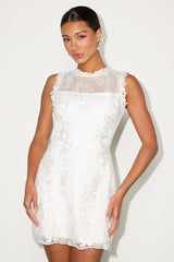 Cirella White Embroidered Sleeveless Mini Dress