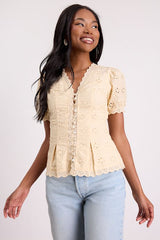 Briar Beige Eyelet Embroidered Button-Front Top