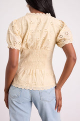Briar Beige Eyelet Embroidered Button-Front Top