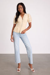 Briar Beige Eyelet Embroidered Button-Front Top