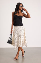 Saprina Ivory Polka Dot Mid-Rise Midi Skirt