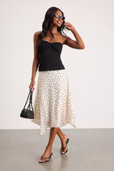 Saprina Ivory Polka Dot Mid-Rise Midi Skirt