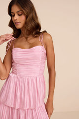 Tennon Light Pink Plisse Tiered Midi Dress