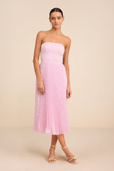 Perfectly Stunning Light Pink Jacquard Strapless Midi Dress