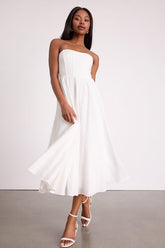 Pomelo White Textured Bustier Skater Midi Dress