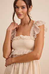 Wisteria Ivory Ruffled Smocked Maxi Dress