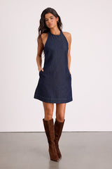 Dema Dark Wash Denim Backless Mini Dress