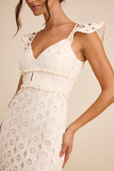 Adalyn Cream Crochet Lace Trumpet Midi Dress