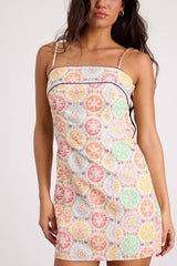 Canella Cream Multi Embroidered Tie-Back Mini Dress