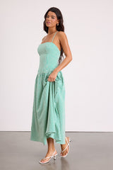 Lanny Green Gingham Lace-Up Midi Dress