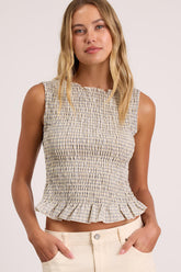 Thistle Pale Yellow Plaid Smocked Tank Top