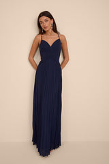 Corella Navy Blue Pleated Backless Maxi Dress
