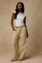 Tilly Tan Gingham Mid-Rise Wide-Leg Pants