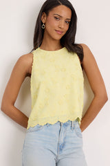 Pleasant Personality Yellow Floral Embroidered Crew Neck Tank