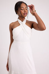 Always Eye-Catching White Tiered Halter Midi Dress